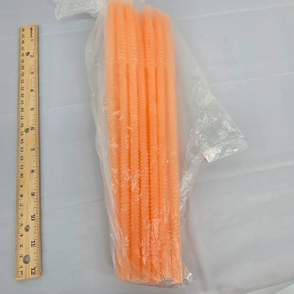 Tupperware 18 Pack Orange Flexible Plastic Drinking Straws 12 inch Whistle